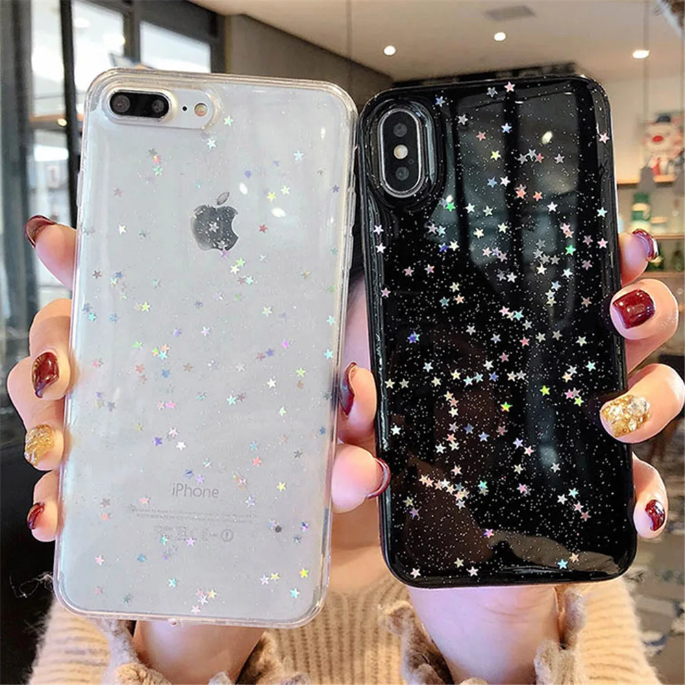 N1986N Телефон чехол для iPhone 6 6s 7 8 Plus X XR XS Max Bling Star тени с металлическим блеском порошок прозрачный мягкий TPU для iPhone X XS