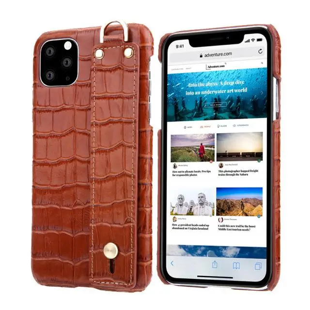 Модный чехол-браслет для Apple Iphone 11, роскошный чехол-накладка из натуральной кожи для Iphone 11, жесткий защитный чехол s - Цвет: Коричневый