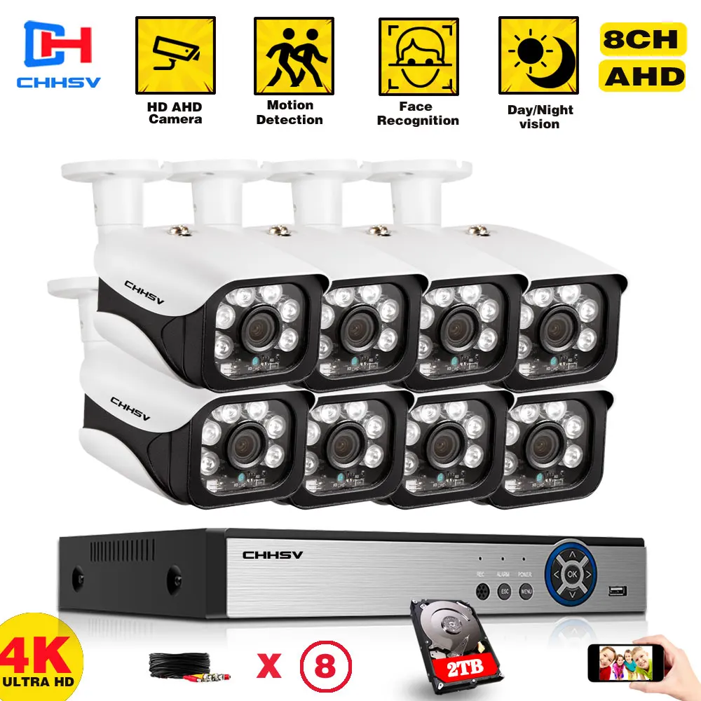 Камера видеонаблюдения CHHSV 4K 8 каналов DVR ночное видение Мп наружная