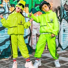 Танцевальные костюмы в стиле хип-хоп, флуоресцентная зеленая куртка, штаны, джазовая одежда для выступлений, детская одежда для уличных танцев, сценическая одежда, DN4766
