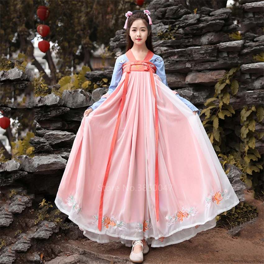 Hanfu фея косплей Традиционный китайский национальный костюм для женщин Винтаж Тан Костюм Древний китайский стиль Emboridery Новогодняя одежда