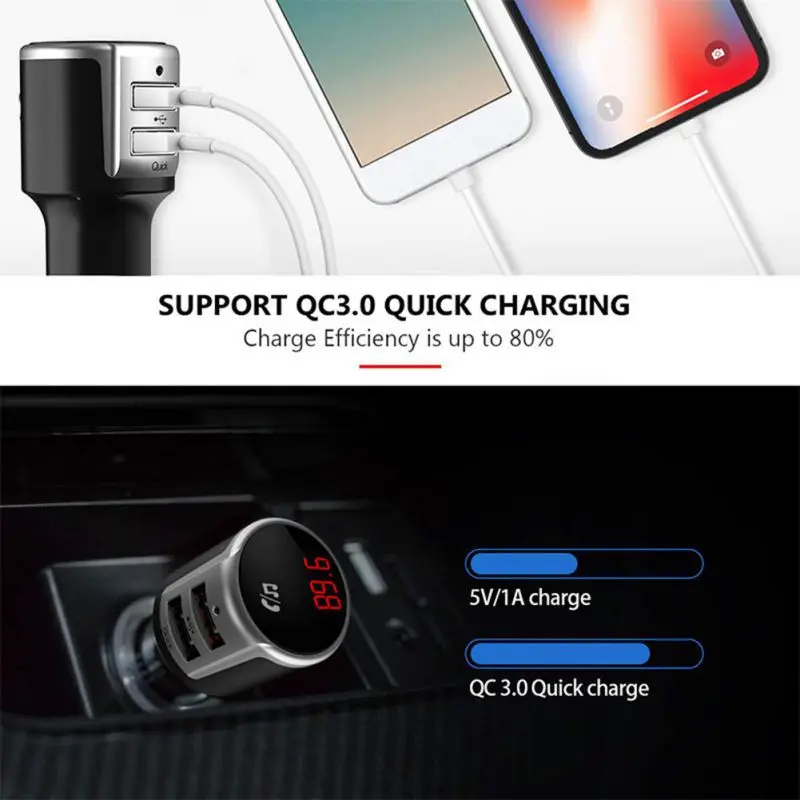 ONEWELL QC3.0 двойной USB зарядка автомобильный Bluetooth fm-передатчик беспроводной радио адаптер музыкальный MP3 плеер Автомобильный комплект Hands Free Звонки