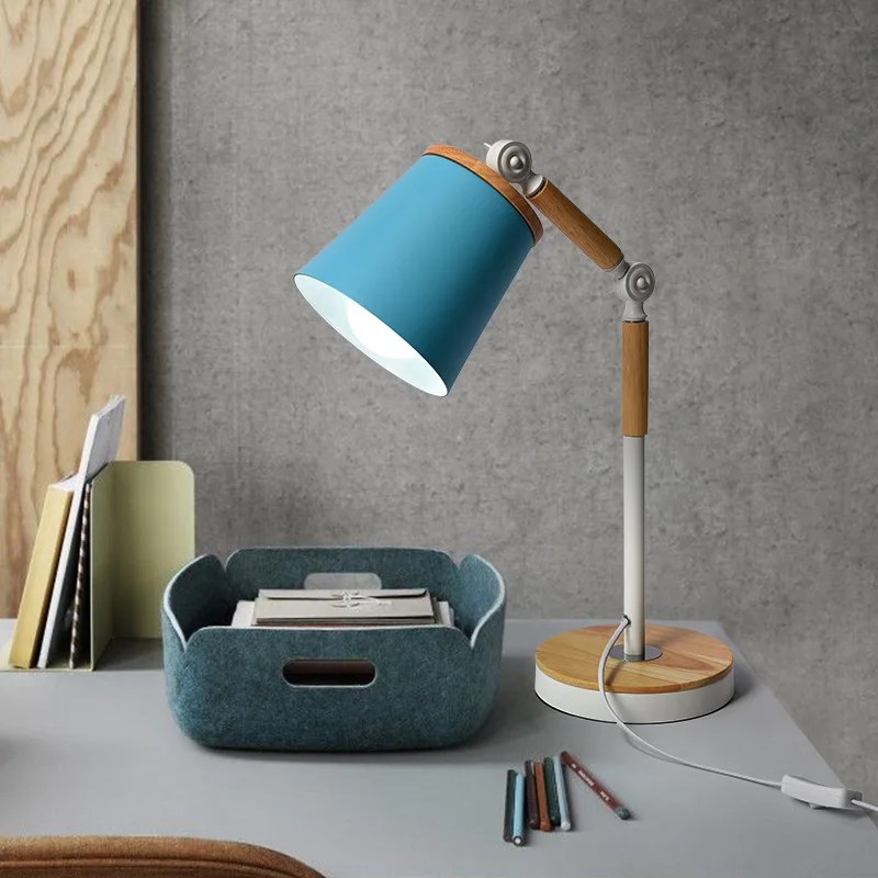 

Northern European-Style European Style Decorative Table Lamp LED Wooden Product Iron Art Macarons Library Lighting Work Eye Prot