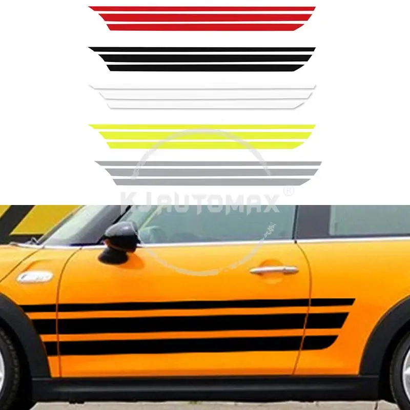 KJAUTOMAX для Mini Cooper F54 F55 F60 R50 R53 R55 R56 красные, белые, черные, серебристые, золотистые боковые гоночные полосы Наклейка 5 цветов