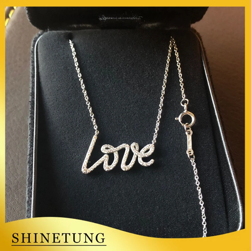 

1: 1 Original Model 925 Sterling Silver Necklace Classic Fashion Silver Color LOVE Pendant Necklace Ladies Jewelry Birthday Gift