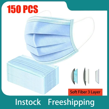 

150pcs Fast Shipping Face Mask Disposable Masks 3-ply Safely Mouth Mask pm2.5 Apply to Adult Aust Filter Masque
