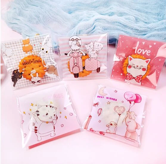 100pcs/lot 10 styles Cute little animals MINI Cookie plastic bags  self-adhesive bags for biscuits