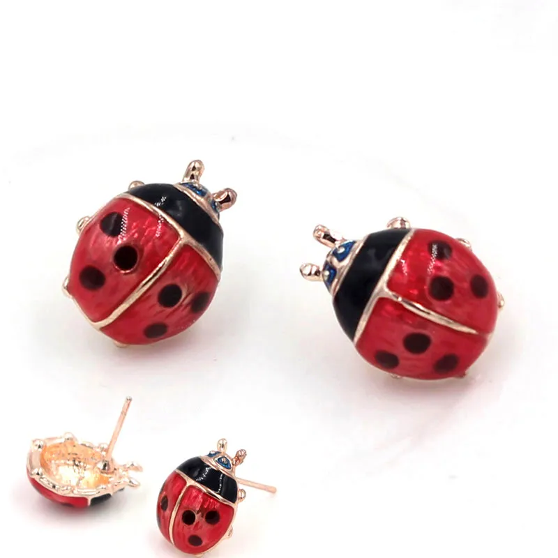 

1pair Cute Insert Earrings Exquisite Paint Stud Earrings Red Oil Ladybug Ear Studs