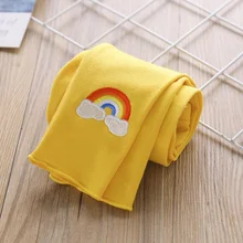 Штаны для маленьких девочек от 61 до 6 лет милые детские осенние удобные хлопковые повседневные свободные штаны с радужной вышивкой в рубчик для маленьких девочек