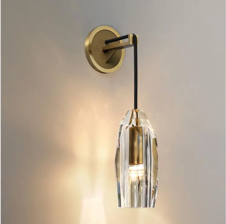 All copper post-modern crystal wall lamp simple light luxury Hong Kong creative living room bedroom bathroom bedside decorative | Лампы и