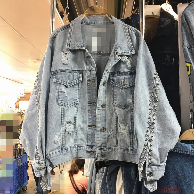 LANMREM 2020 Spring New Products Fashion Rivet Wash Water Hole Loose Thin Short Paragraph Denim Jacket Female PA850 | Женская одежда