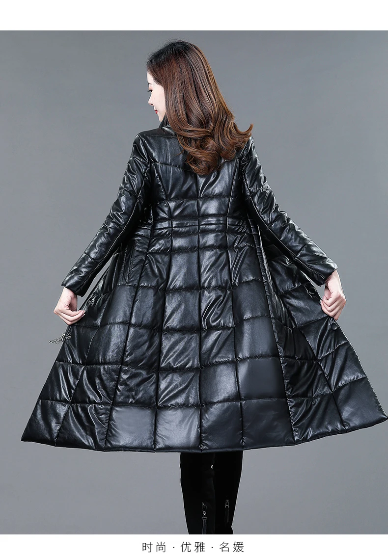 Зимняя куртка на утином пуху для женщин X-Long с высоким воротником Тонкая кожаная куртка Женский пуховик Зимнее пальто с капюшоном размера плюс 7XL кожаное пальто