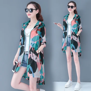 

Korean Loose Camouflage Sun Protection Clothing Women 2020 New Summer Mid-length Hooded Long Sleeve Sun Trench Coat Female 3XL