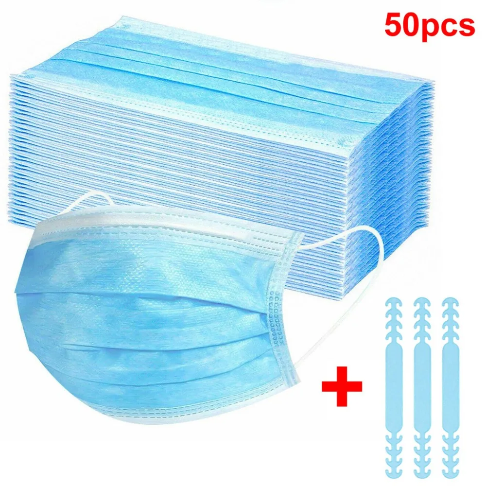 200pcs Disposable 3-Ply Masks Anti-Dust Adult Face Mask With Elastic Earloop Ear Grips Extension Strap Hook Fixer #4K19 (14)