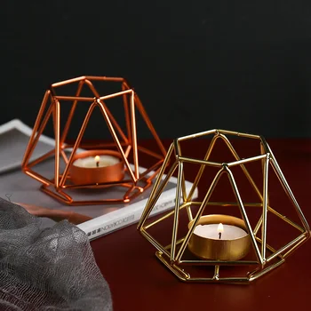 

Modern Geometric Candle Holder Metal Geometric Dining Table Core European Candle Holder Kaarsenstandaard Wedding Metal DD50ZT