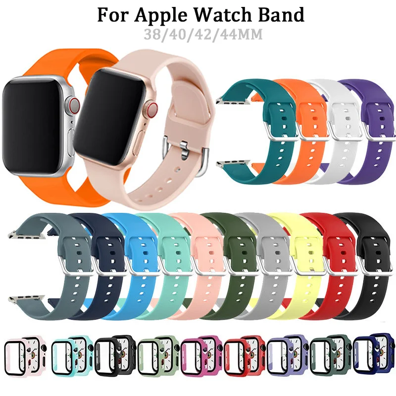 Ремешок силиконовый для Apple watch band 44 мм 40 38 42 41 45 цветной браслет iWatch series 1 2 3 4 5 se 6 7