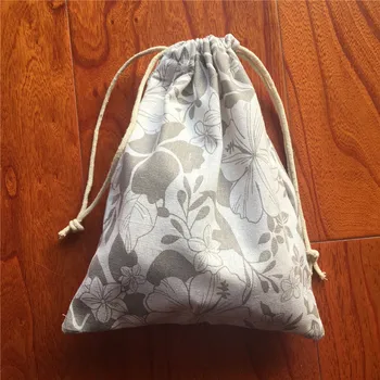 

Cotton Linen Drawstring Eco Multi-purpose Bag Sorted Bag Party Gift Bag Khaki Flower YL24a