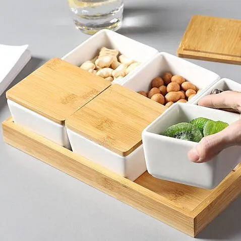Керамическая коробка для закусок, сушеные фрукты, гайка в виде пластины, рамка для фруктов, Dim Sum, тарелка для гостиной, домашний поднос для конфет, коробка для хранения с крышкой ручной работы