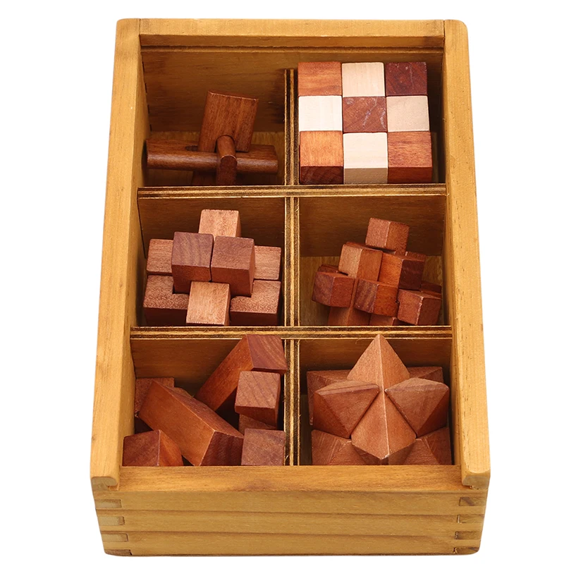 6 Pcs/Set New Design Brain Teaser Kong Ming Lock 3D Wooden Interlocking Burr Puzzles Game Toy Learning Education Puzzle Toys | Игрушки и