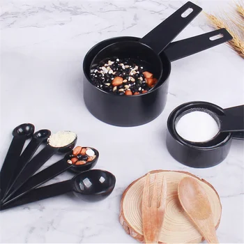 

Kitchen Accessories 1Set Kitchen Cooking Tools Black Plastic Measure Spoon Coffee Sugar Measuring Cups Kitchen Utensils Gadgets