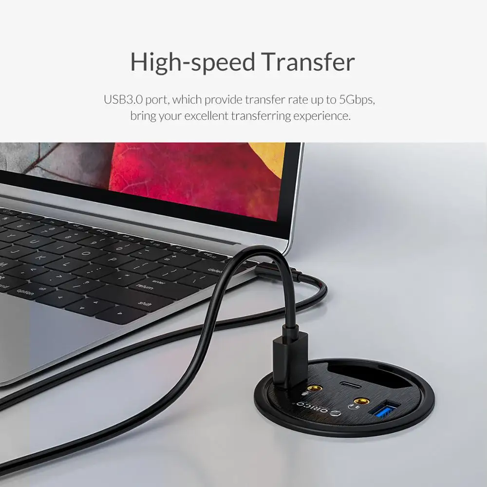 ORICO 5 Ports USB HUB High Speed 5Gbps Desktop Grommet With USB 3 0 Headphone Microphone Type C Port Adapter For PC Laptop
