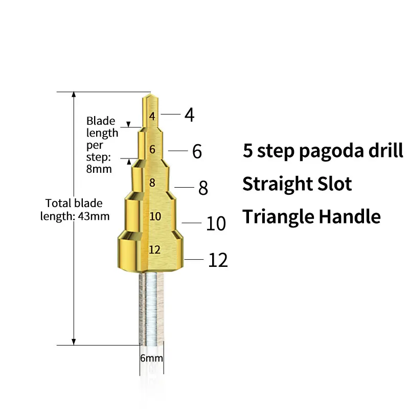GANCHUN, 3 шт., пагода, металлическое стальное ступенчатое сверло, форма треугольника, хвостовик для металла, дерева, дырокол, стальное конусное сверло, набор