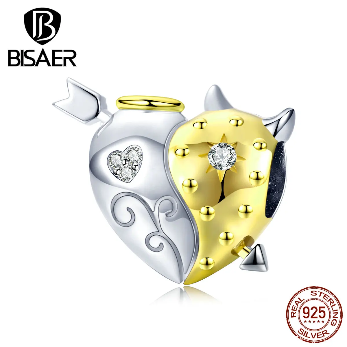 BISAER 925 пробы серебряный ангел и дьявол Подвеска подходит для женщин Браслеты DIY Изготовление ювелирных изделий GAC107