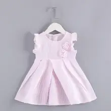 

Dress Round Neck Vertical Button Placket Breathable Stripes Pleated Children Girls Middle Length Button Placket Dress for Hiking