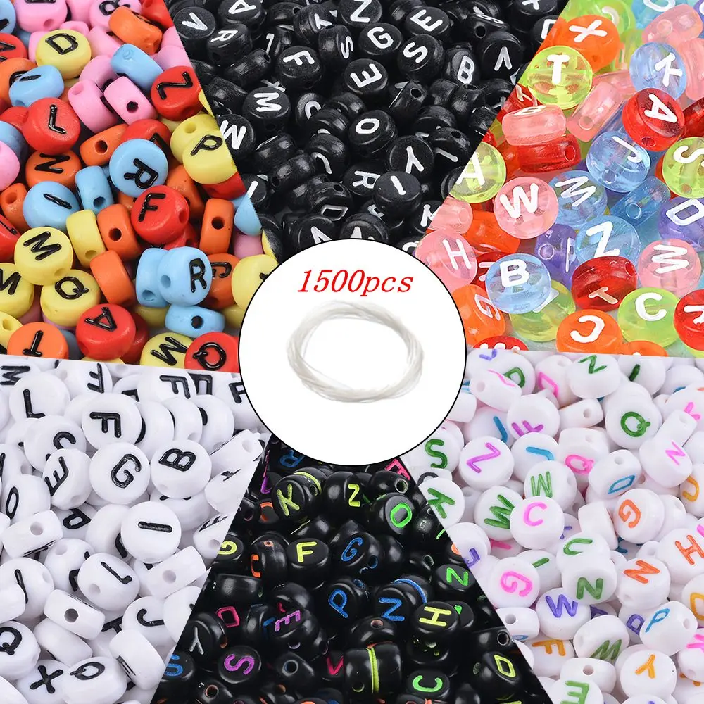 1500pcs 1850 шт акриловые бусины с буквами и цифрами круглые отдельные бусины с буквами алфавита для изготовления браслетов своими руками - Цвет: 1500pcs