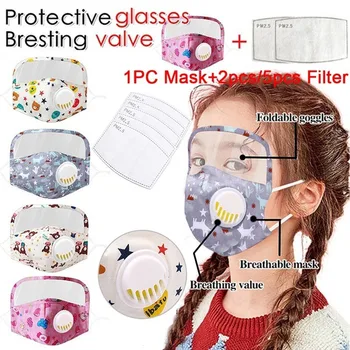 

Cotton Windproof Outdoor Face Face Mask with Eyes Shield 2 Filters Integrated Mask Kids