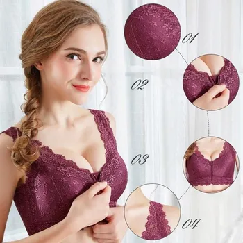 

Push Up Bras Women Zip Front Hook Closure Cotton Lace Bra Solid Color Seamless Wireless Wide Straps Plus Size Bra With Cheat Pad