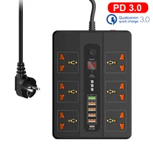 Multiprise intelligente avec minuterie de 24 heures marche/arrêt, Type C PD 18W QC3.0, prises universelles 6AC, 5 Ports de chargeur USB, rallonge de 2M
