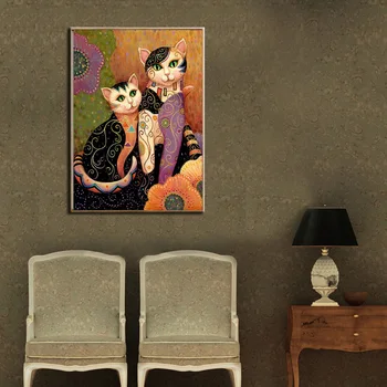 

HD Print And Posters Canvas Painting Klimt Abstract Animal Cat Modern Home Decor Wall Art Picture For Living Room No Frame