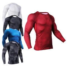 Новинка, облегающая быстросохнущая спортивная мужская рубашка с длинным рукавом для тренировок, бега, велосипеда, фитнеса, силовых тренировок