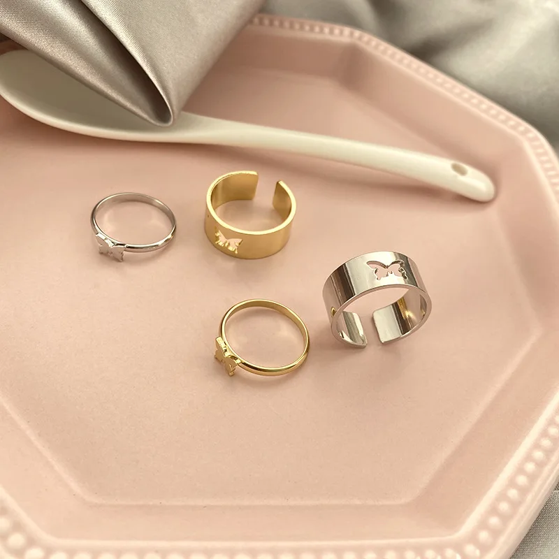 1 par Punk amante mariposa anillo par 2021 tendencia anillo para los hombres y las mujeres brazalete abierto Bague compromiso boda anillo de joyería ajustable