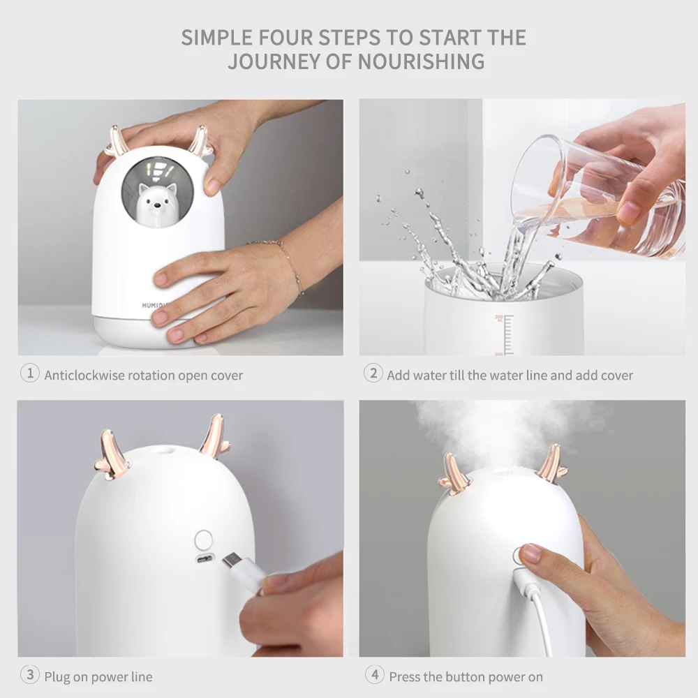 USB Cool Mist Humidifier with Breathing Light USB Mini Adjustable Humidifier No Noise Timed Auto-Off for Home Office Desktop