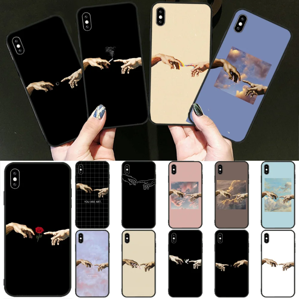 

ByLoving Funny Hand The Creation of Adam Black TPU Phone Cover for iPhone 11 pro XS MAX 8 7 6 6S Plus X 5 5S SE XR cover
