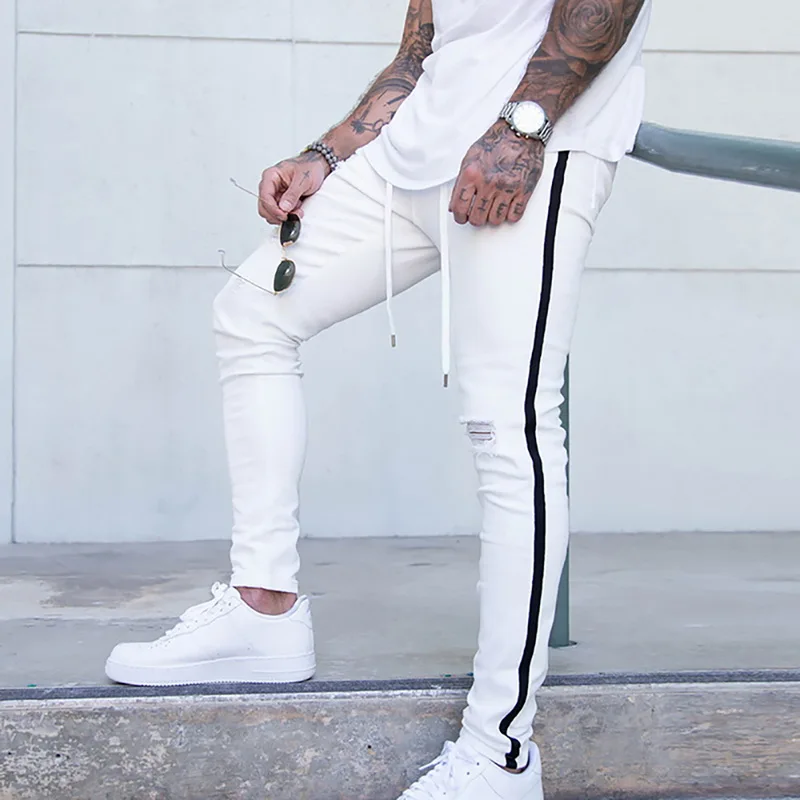 KANCOOL 2021 hombres Hip-hop agujero pantalones con diseño rasgado Jeans de moda de los hombres pantalones vaqueros de gran tamaño marca de Jeans Skinny Stretch pantalones ceñidos