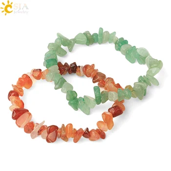

CSJA Natural Chip Stone Bracelet Set Irregular Pink Quartz Lapis Healing Jewelry Elastic Stretch Simple Bracelets for Women G476