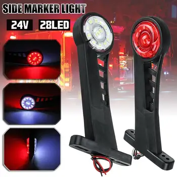 

2PCS 24V Waterproof 28 LED Side Marker Light Red & White Lamp Trailer Truck Truck Side Light 24V Side Marker Light LED headlight