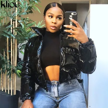 Kliou יבול בועת המשאף מעיל חורף מעיילי פו עור מפוצל חם ארוך שרוול נשים הלבשה עליונה רוכסן מזדמן מוצק Slim חם מעיל