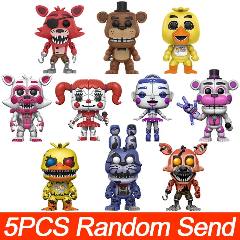5PCS Random Send Five Nights At Freddy's ПВХ фигурка FNAF Бонни и Чика Фокси Фредди Fazbear медведь кукольный кошмар модель куклы детские игрушки подарки - Цвет: 5PCS Random Send