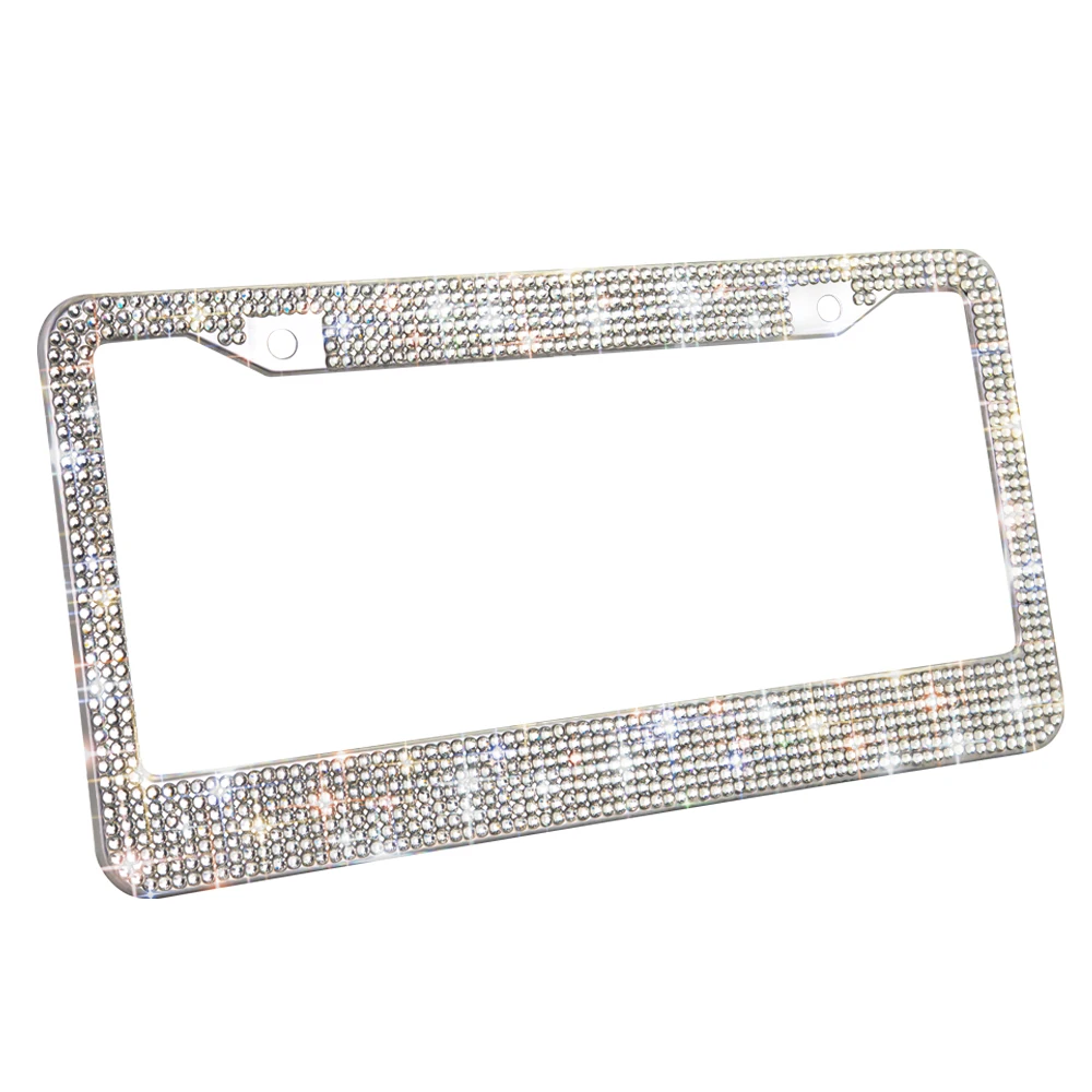 

XCCPJ 2Pcs Bling License Plate Frame for Car Number,Stainless Steel Auto Number Plate Clear Glass Diamond Rhinestone Crystals