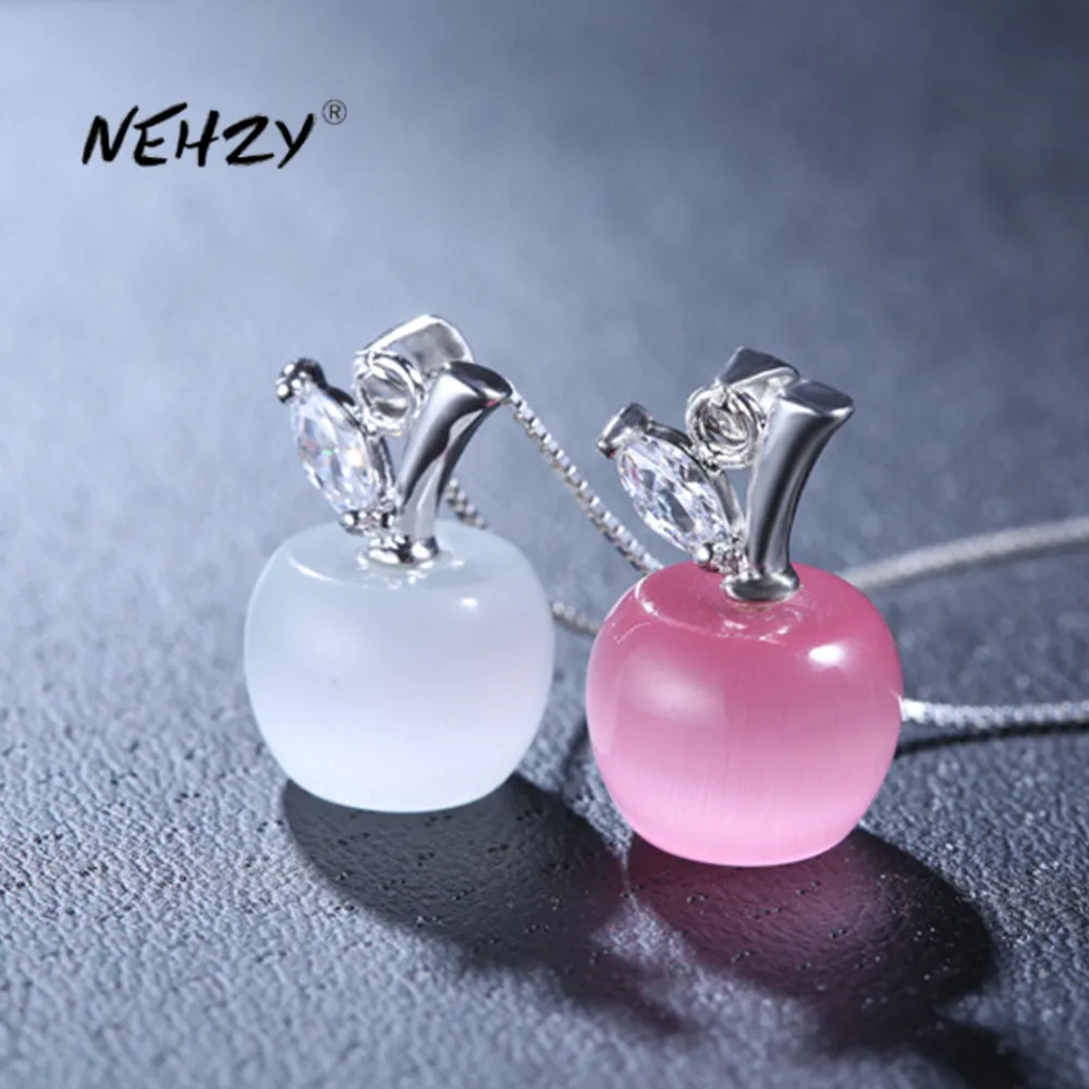 Pendant Necklace Opal Fashion Jewelry NEHZY Apple-Shape 45CM 925-Sterling-Silver Pink