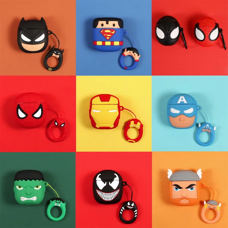 

Bluetooth Earphone Case for Airpods Protective Cover for Airpods 2 Accessories with Keychain Stereoscopic Cute Marvel Superhero