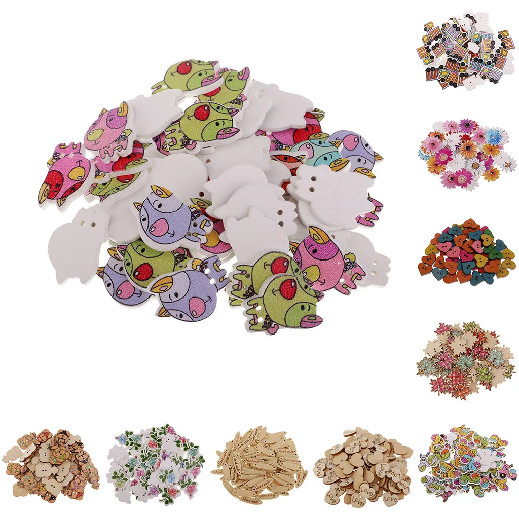 50/100pcs Wooden Buttons Flatback Crafts Beads For Art Crafts Scrapbooking