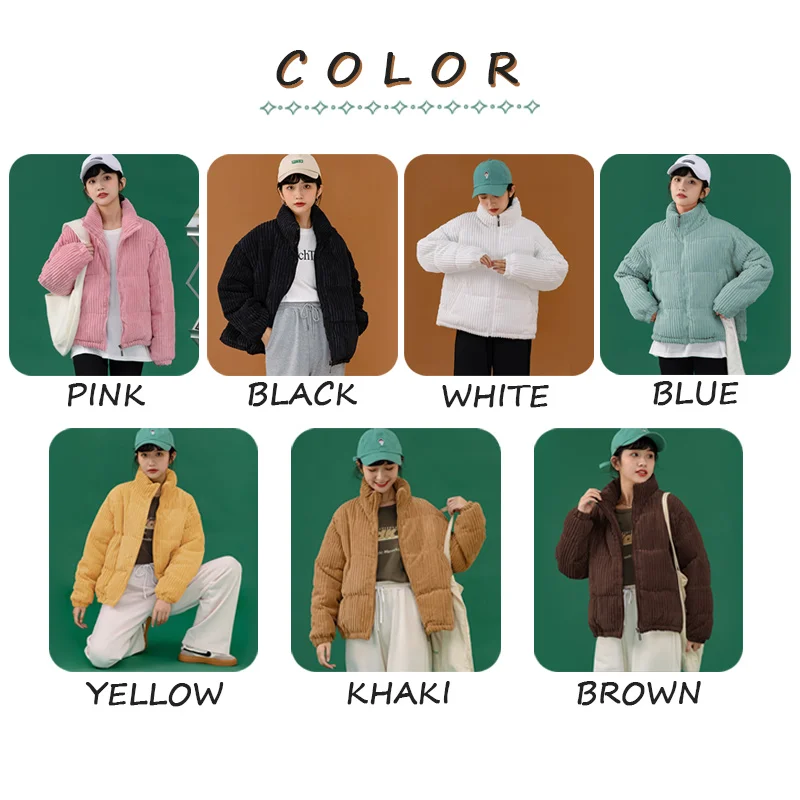 Women's Winter Jacket Fashion Short Style to Overcome Warmth Corduroy Cotton Jacket New Simple Down Cotton Loose Casual Jacket