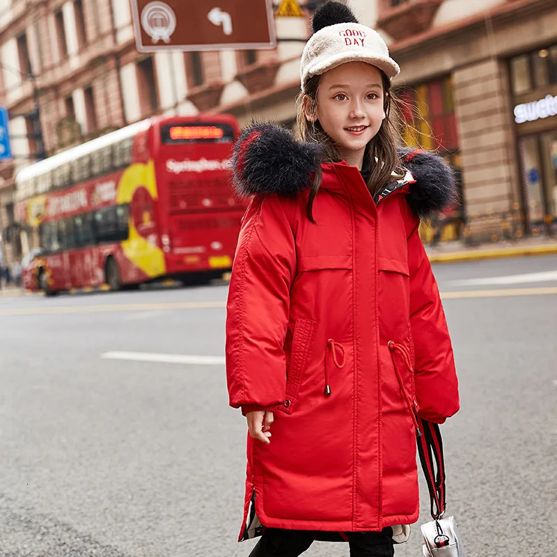 Зимняя теплая пуховая куртка для девочек, длинная парка с капюшоном, верхняя одежда с натуральным мехом, Двусторонняя одежда для родителей и детей, Детское пальто, 110-175 см