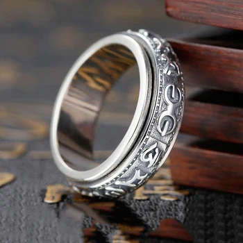 

New original design 925 silver charm word printing retro outer ring rotatable hipster hip hop men and women ring