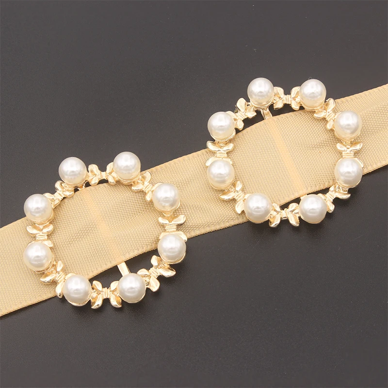

35mm Gold Metal Pearl Buckles For Wedding Invitation Card Decoration Ribbon Slider Gift Box Accessory DIY Hair Manualidades 5pcs